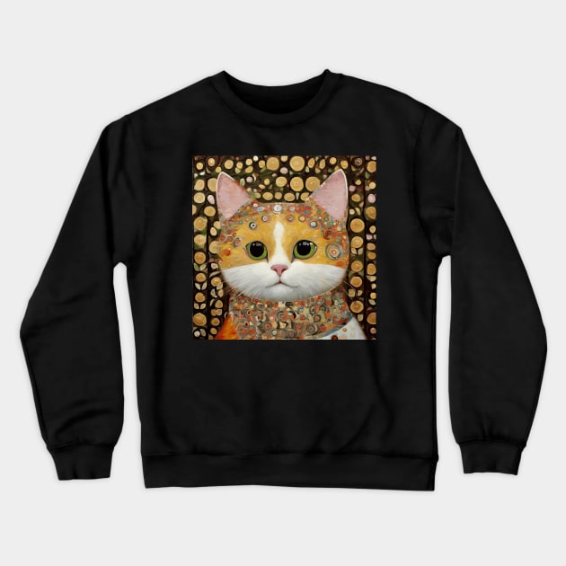 Gustav Klimt Style Young Tabby Cat with Green Eyes Crewneck Sweatshirt by bragova